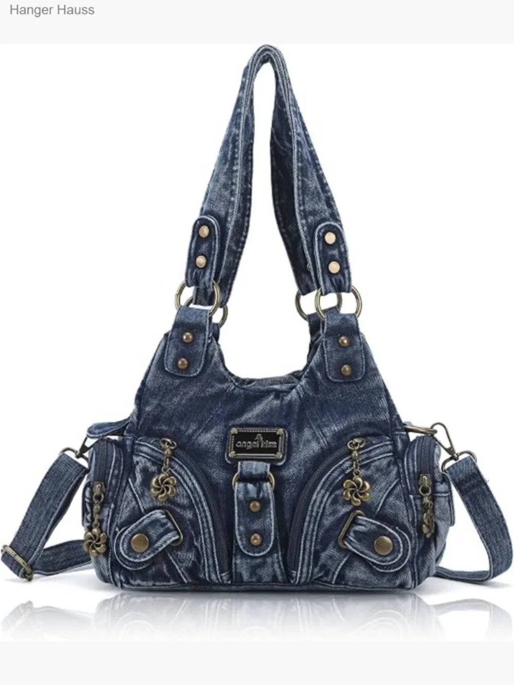 Small Hobo Shoulder Bag Multi-Pocket Vegan Leather Tote with Zipper